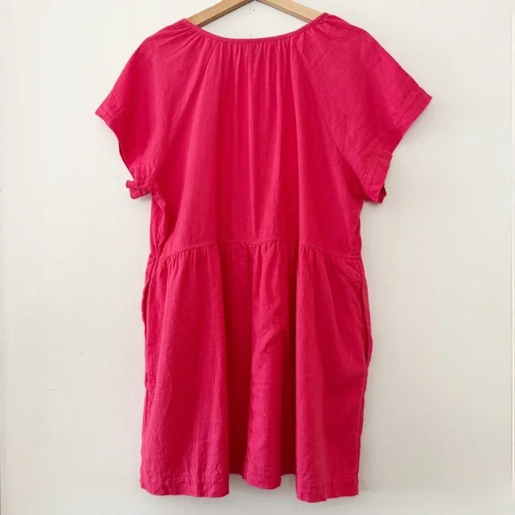 Universal Thread Pink Linen Flowy Short Sleeve A-Line Short Dress V-Neck Pocket - Picture 2 of 12